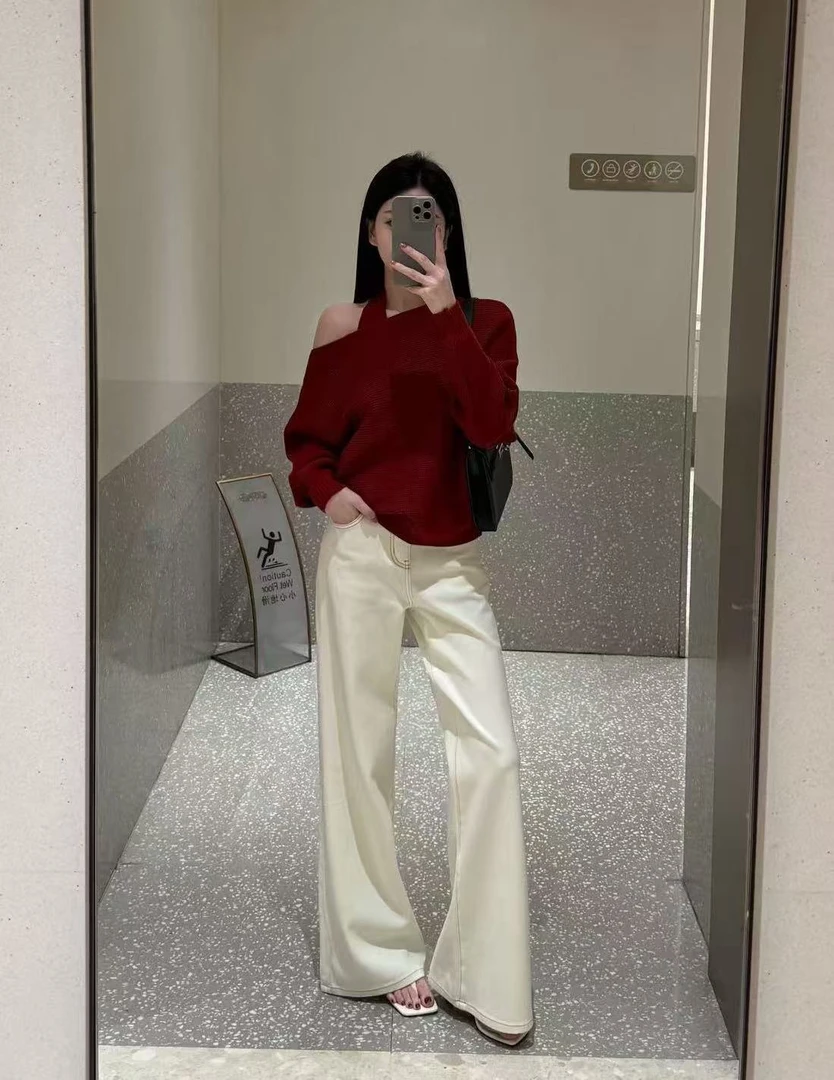 【CC定制】新款极简明线高腰四面弹超软显瘦直筒微喇牛仔裤