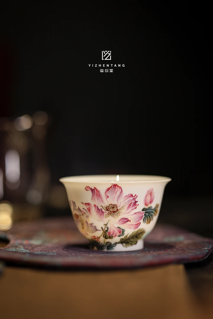 【双十二专属福利】溢珍堂梦幻荷花薄胎单杯纯手工手绘高端陶瓷
