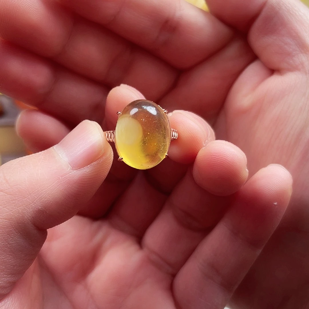 琥珀裸石银S925镶嵌秀*戒指