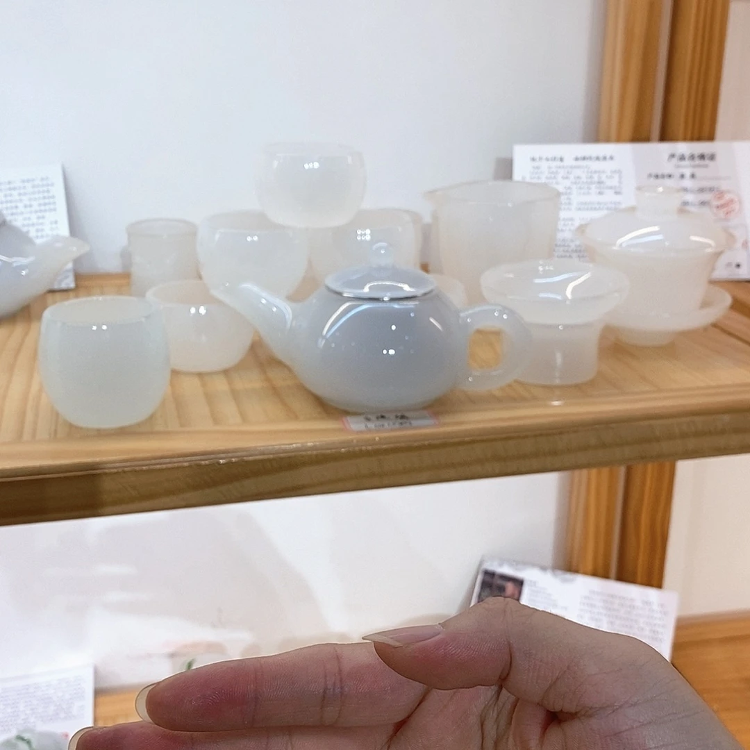 琉璃手工艺品白玉琉璃套装 茶壶 不带礼盒 主人杯2