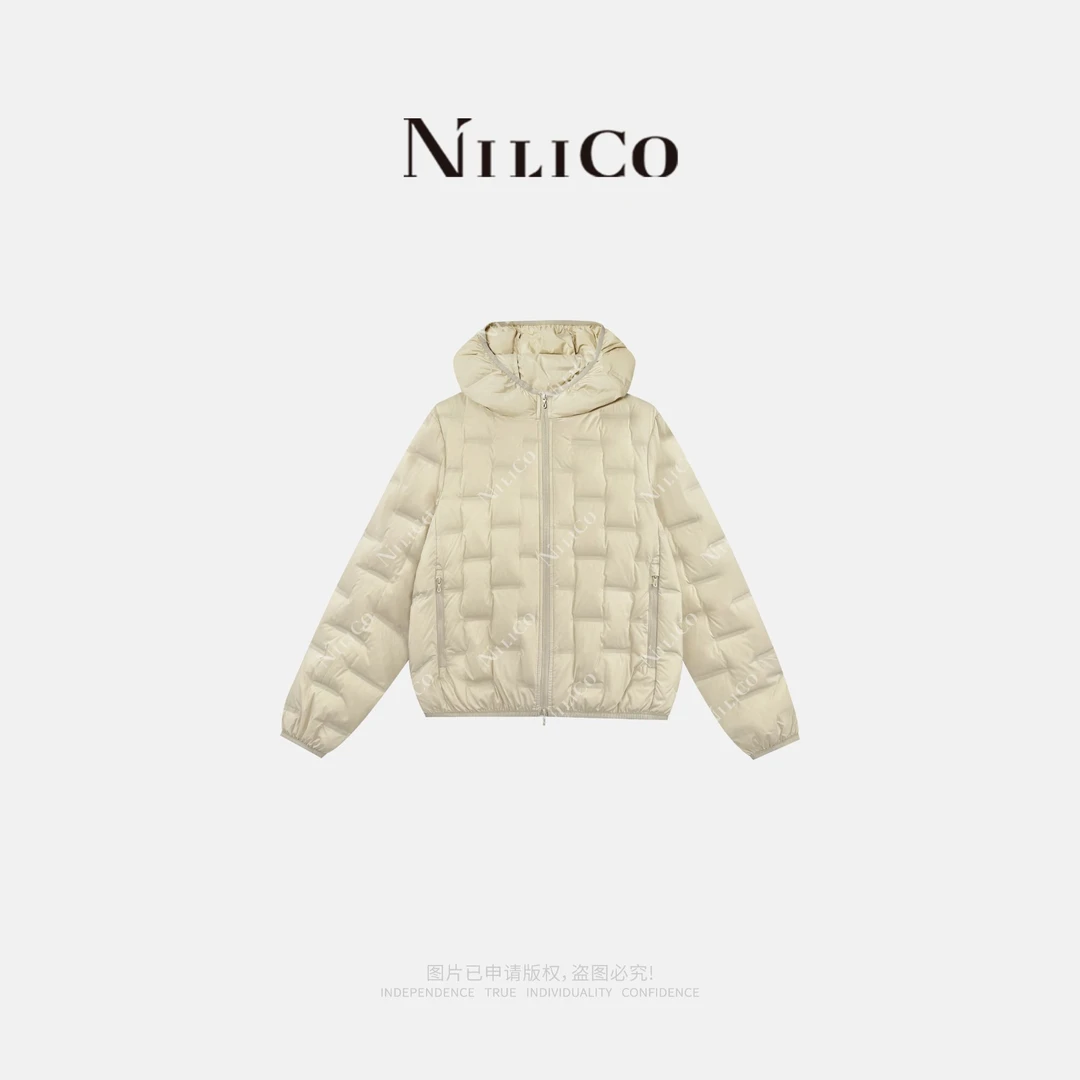 NILICO【奢光】轻暖连帽保暖错格设计简约舒适鹅绒服