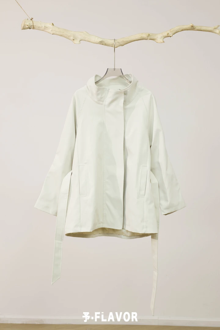 中长款宽松型立领H型百搭显瘦气质秋冬季轻职风衣白色女士95709