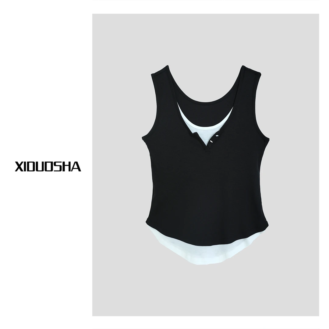 XIDUOSHA/喜朵莎 设计款假两件拼接显瘦百搭背心XDS1232