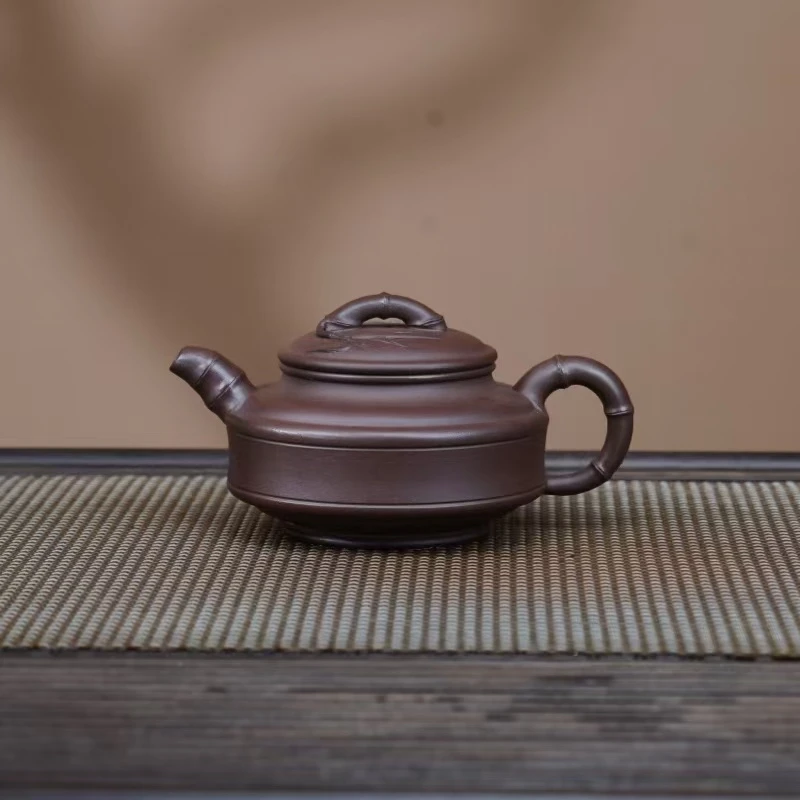 YM底槽清【双线竹鼓】宜兴黄龙山原矿手工紫砂壶