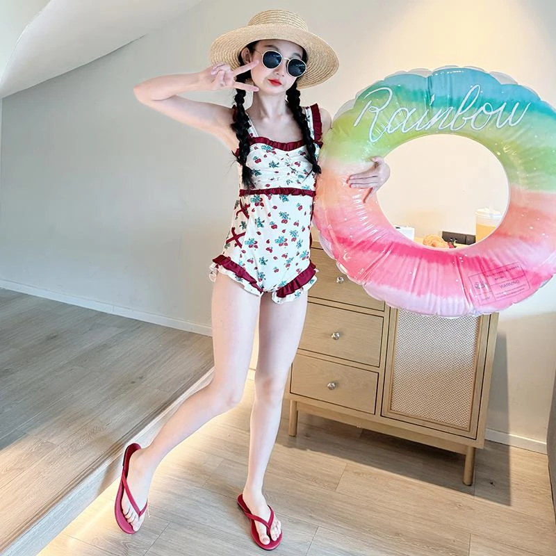 女童泳衣2025新款夏季儿童连体泳装女孩吊带游泳衣女大童海边夏装