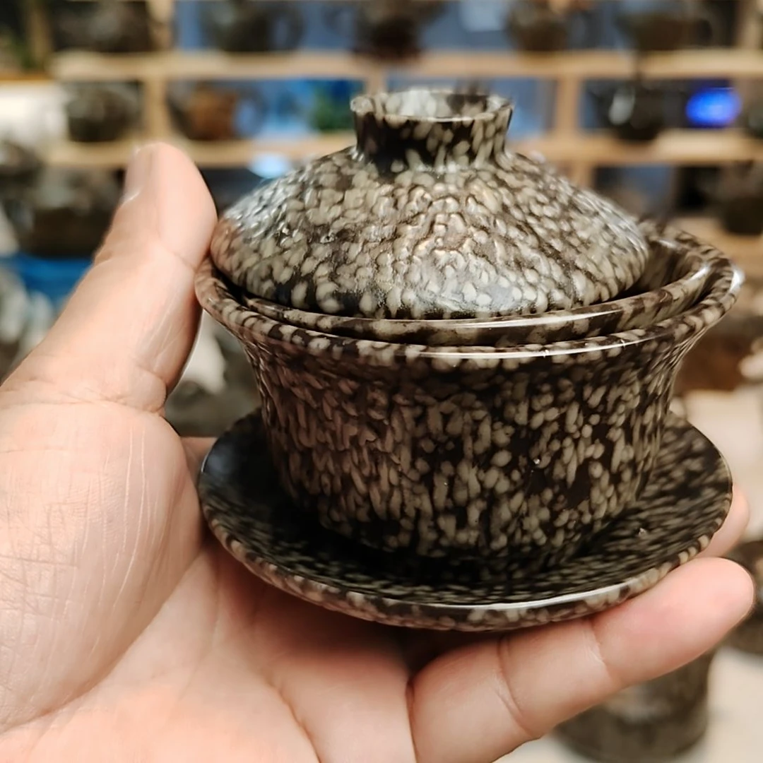 用***9米粒玉三才盖碗，茶漏