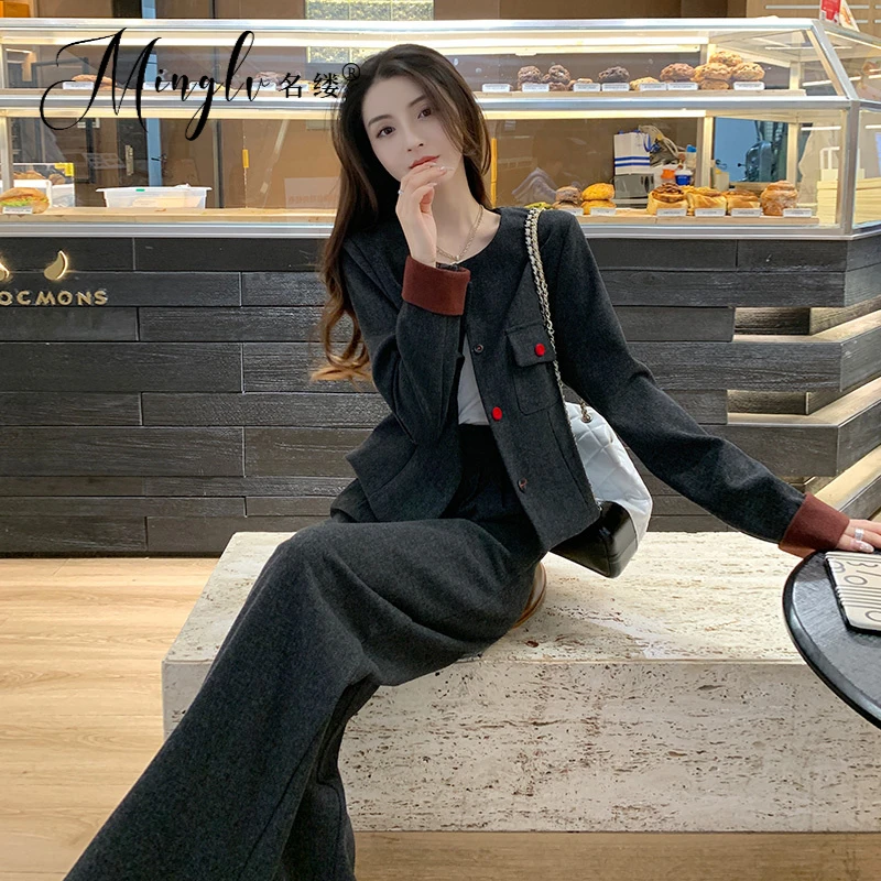 小香风休闲套装女春秋季韩系高级感穿搭气质时尚洋气阔腿裤两件套