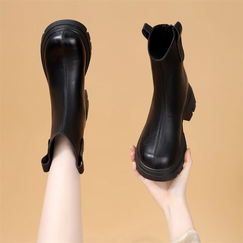 切尔西马丁靴女2025秋冬新英伦风显瘦百搭粗跟加绒圆头时尚短靴女