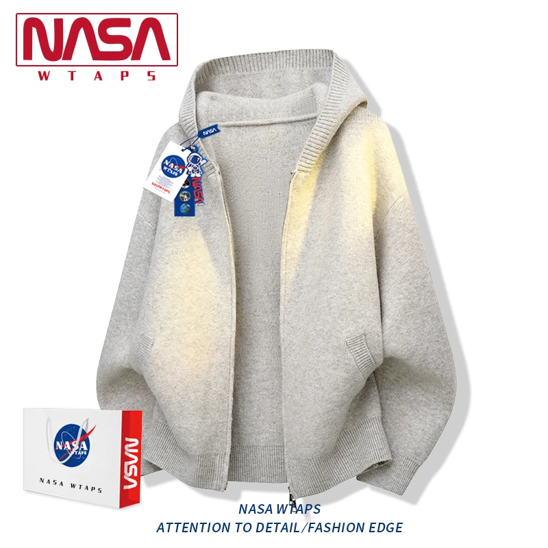 NASA WTAPS美式重磅潮牌连帽毛衣男款秋冬高街情侣休闲针织衫外套