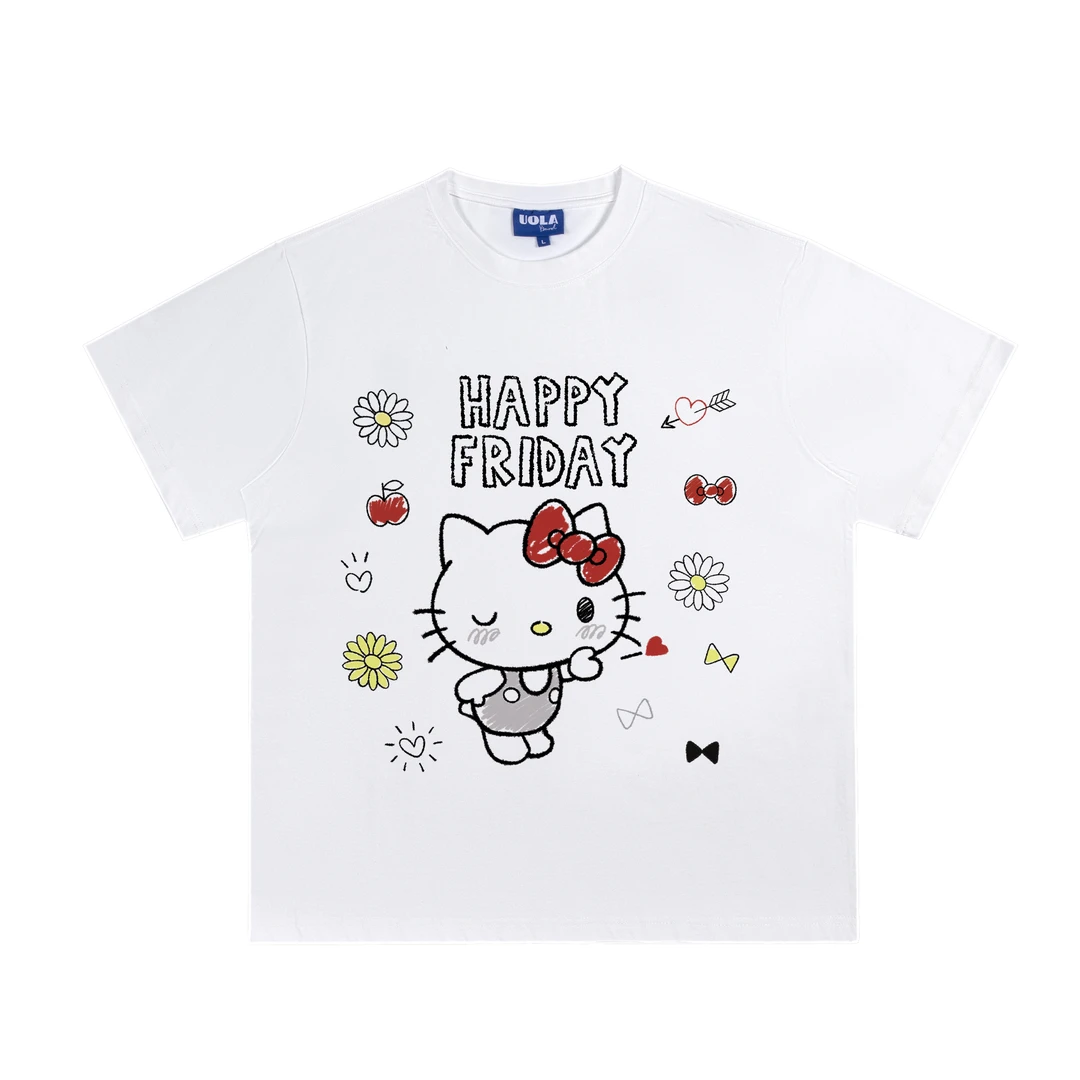 UOLA【嗨皮猫】进口数码直喷7A抗菌纯棉休闲数码印花宽松情侣T恤