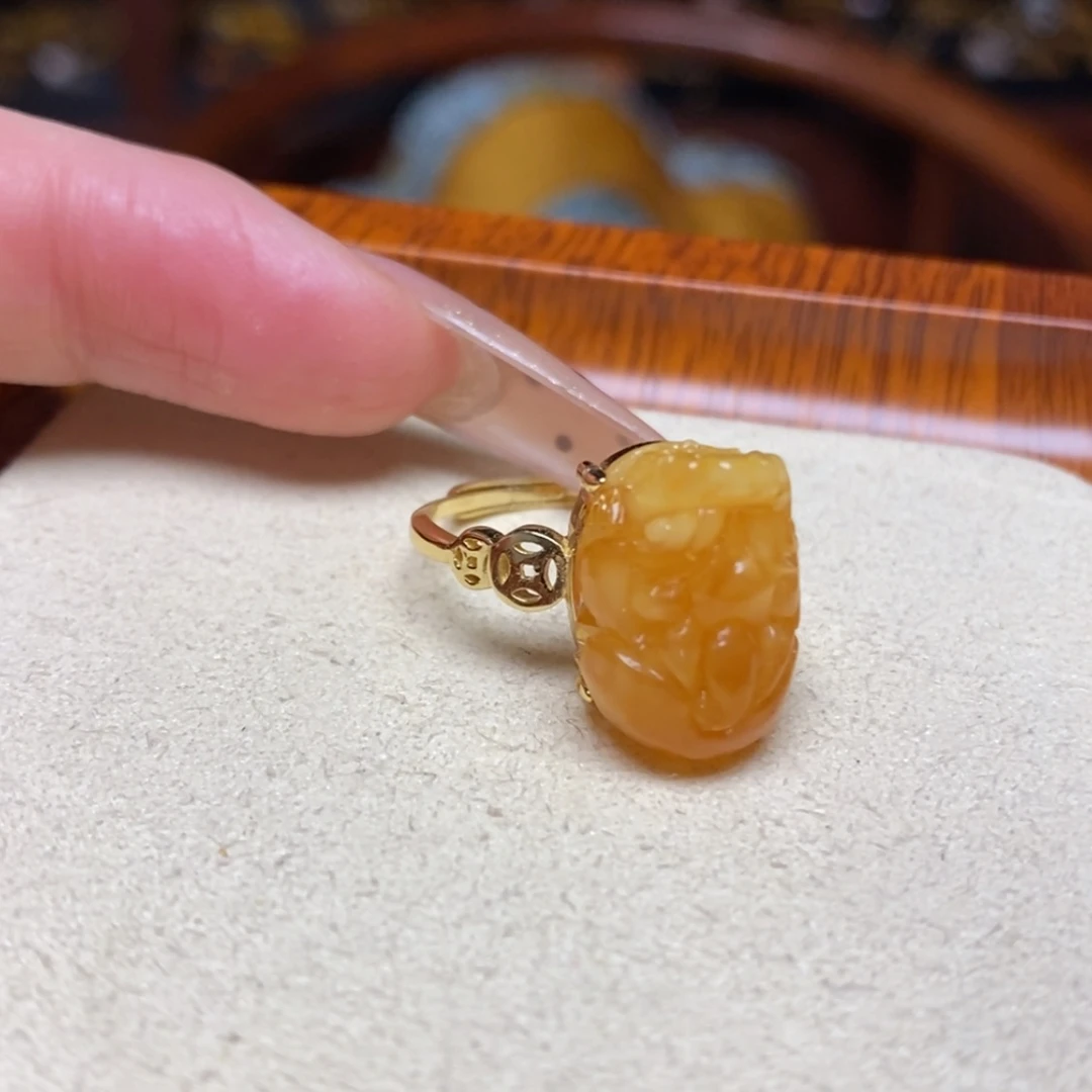 【闪购商品】蜜蜡戒指银S925镀金镶嵌戒指