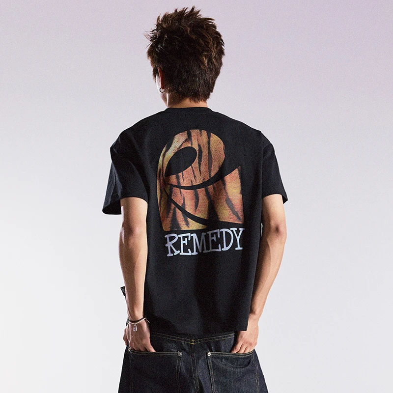 Remedy 夏季国潮动物纹印花半袖体恤美式潮牌宽松情侣短袖T恤男女