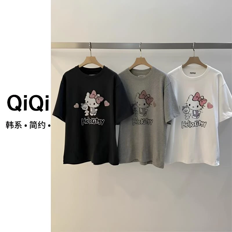 七七定制【韩单种草KT猫】2025早春新款时尚休闲百搭磨毛T恤9590