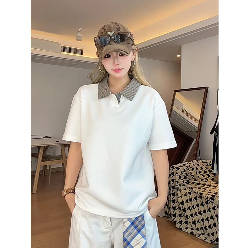 千鸟格空气层polo衫短袖男款夏季重磅拼接翻领T恤cleanfit半截袖