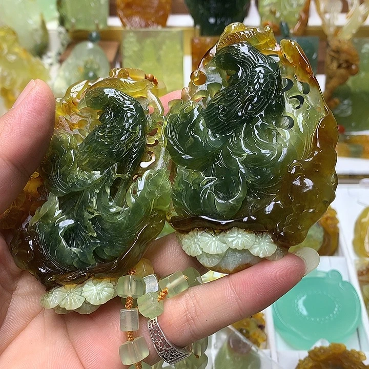 开***凯未镶嵌蛇纹石玉珠宝半成品