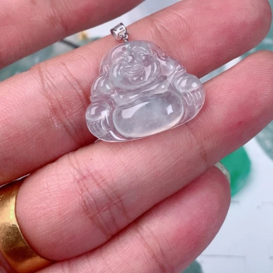 翡翠18K金镶嵌吊坠(不含链)缅甸天然翡翠A货