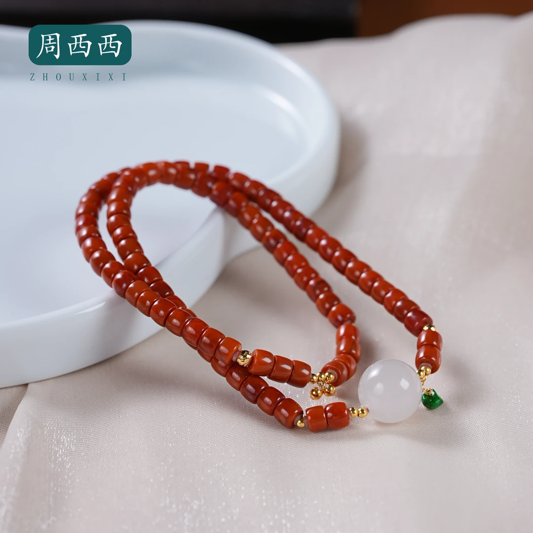 周西西精美18k南红玛瑙双圈手串4.8mm精致玉石多样性发货19736
