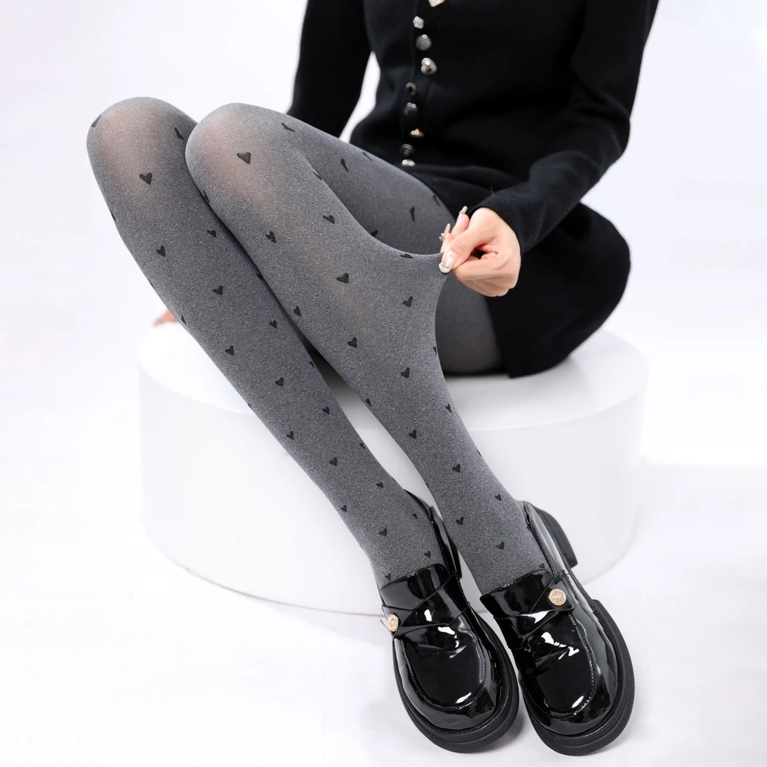 深灰色波点少女连裤袜秋冬季外穿显瘦微压修身丝袜打底裤袜
