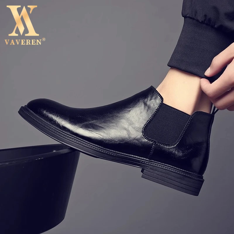 真皮短靴子高帮马丁靴英伦风黑色商务皮鞋冬季加绒男款圆头马丁靴