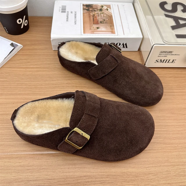 大码女鞋41到43加绒半包头勃肯拖鞋厚底2024秋冬新款毛毛鞋博肯鞋