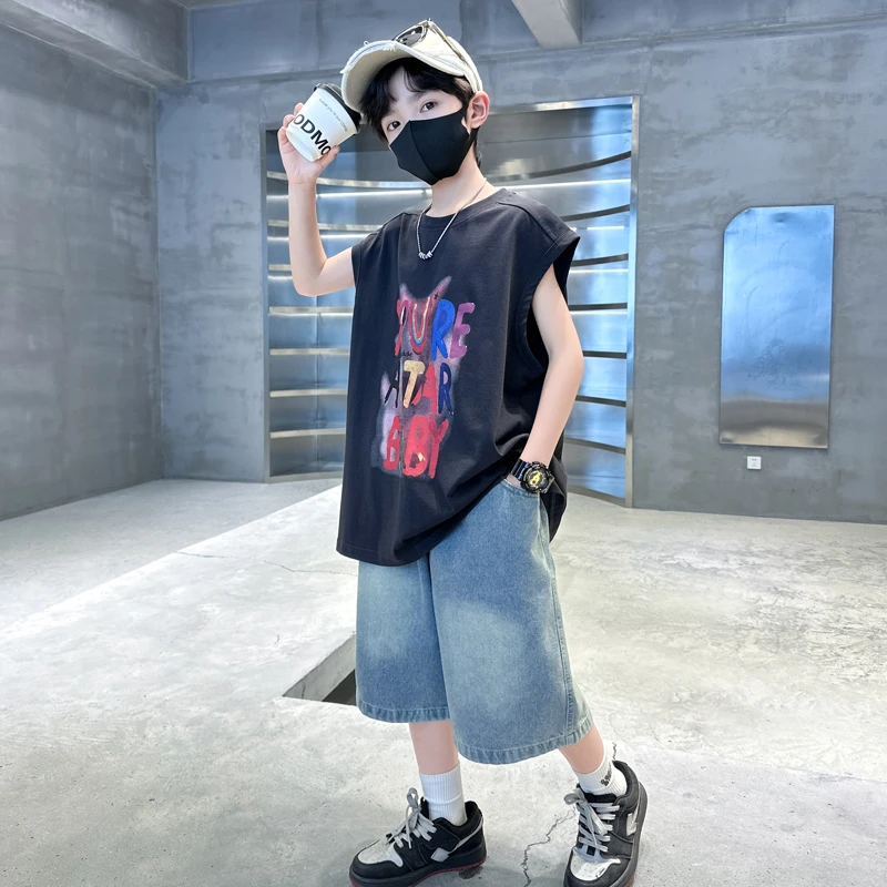 男童夏季无袖背心套装薄款6-12岁中大童时尚休闲两件套儿童男孩潮