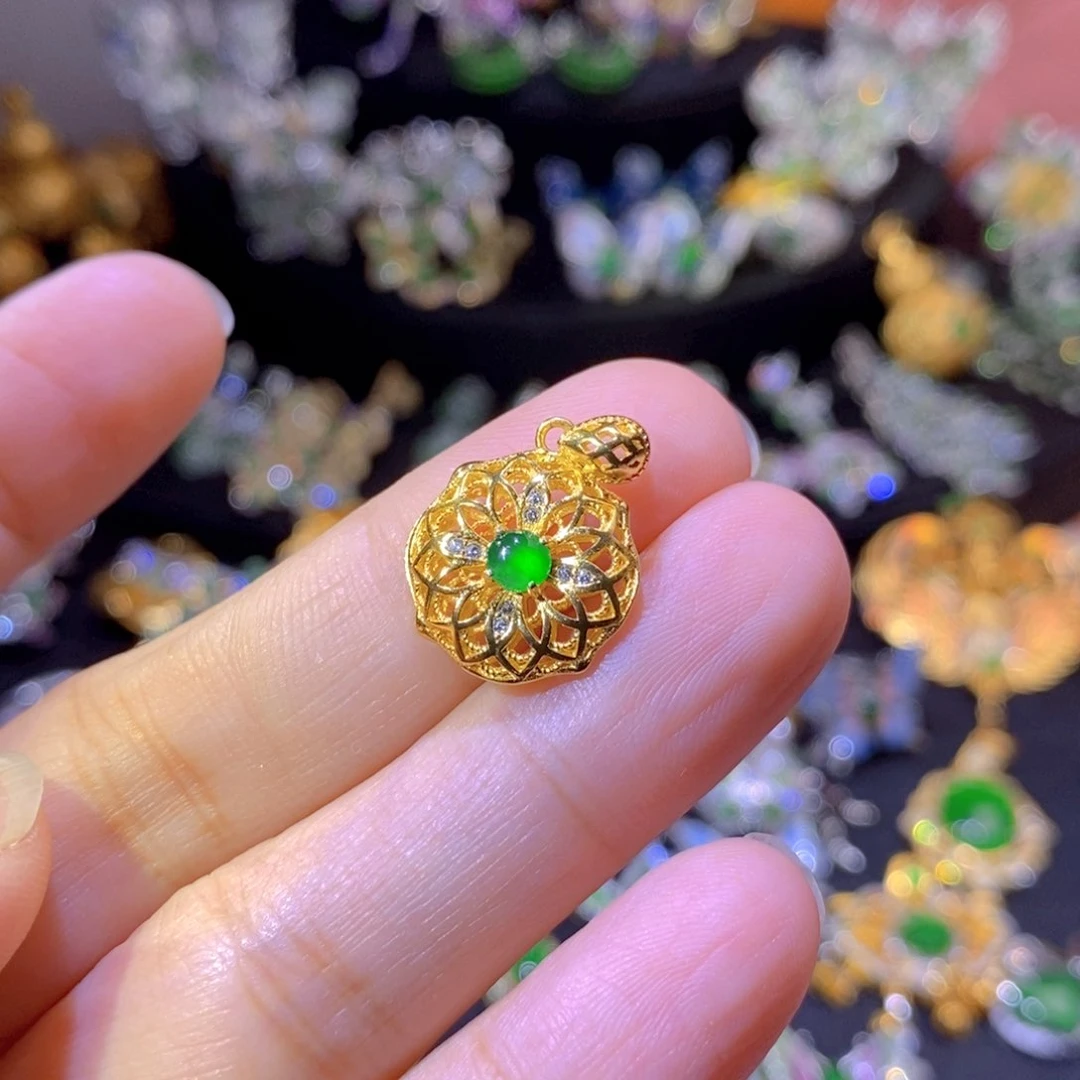 翡翠银S925镶嵌颈饰天然翡翠