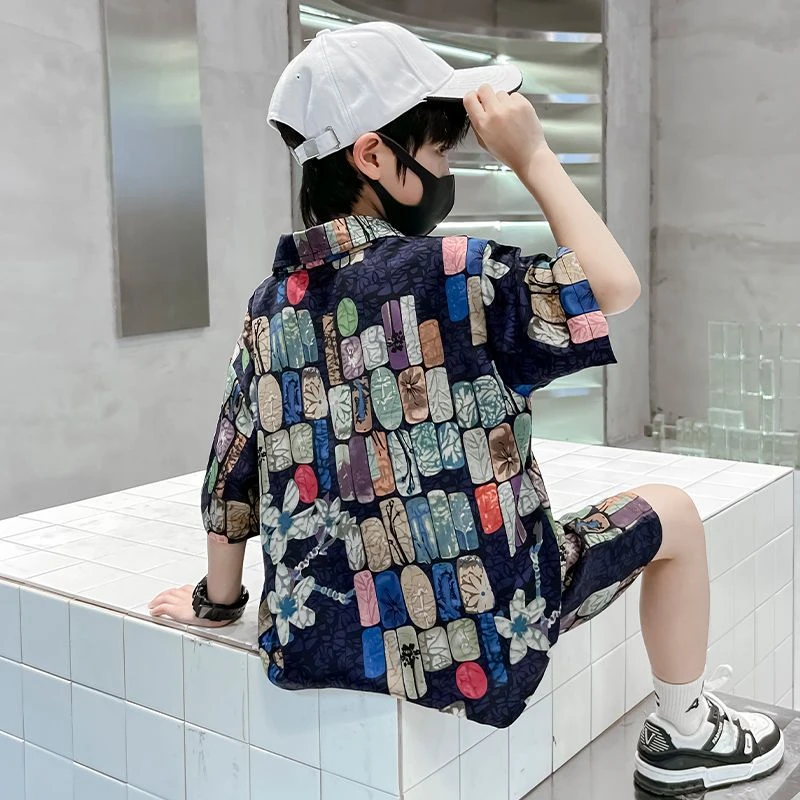 【专柜品质】时尚新款男童薄款洋气休闲半袖夏季宽松中大童帅气套装
