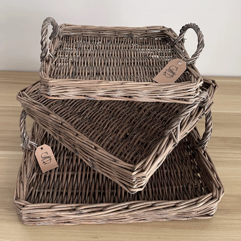 手工藤编收纳篮复古日系风干果盘子摆件零食柳编托盘点心