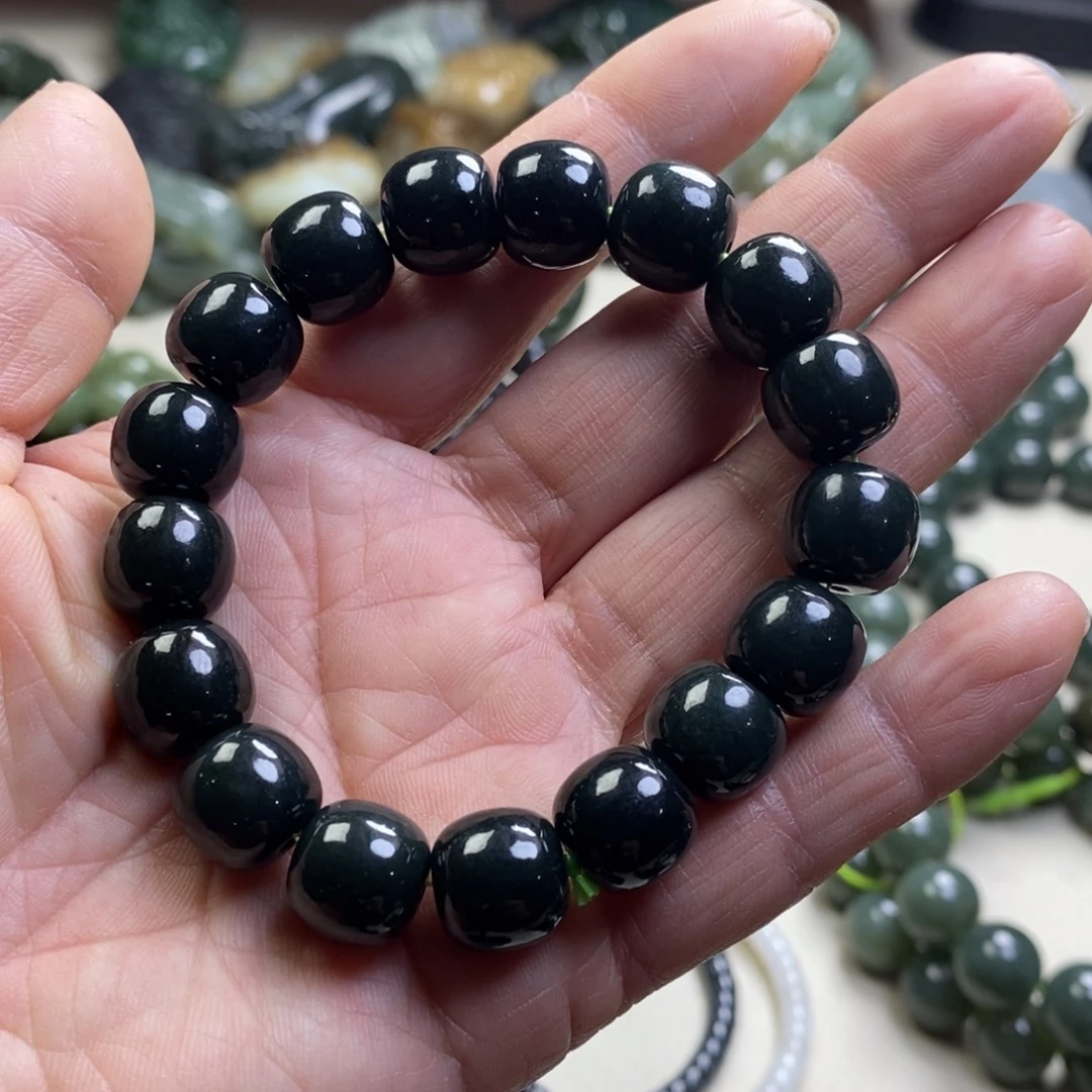 和田玉未镶嵌手链新疆和田黑青玉卡12老型手串