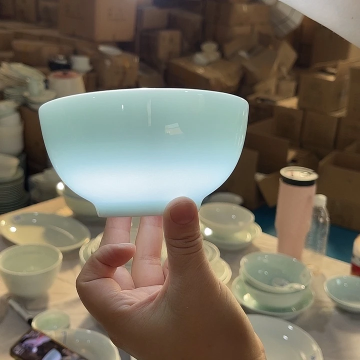 瓷片青瓷玉泥五英寸罗汉米饭碗六个，包邮