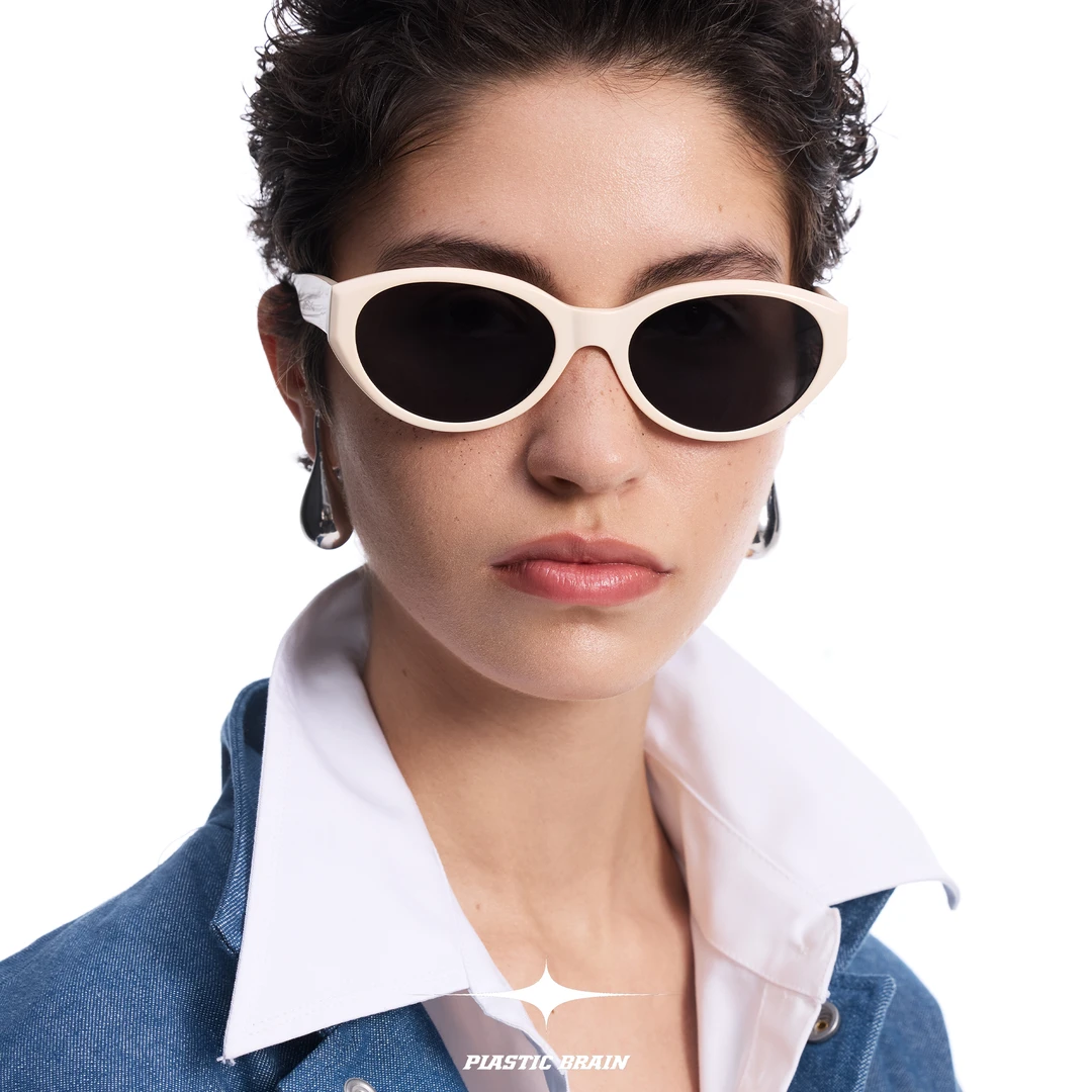 PLASTIC BRAIN复古粉网红猫眼墨镜女高级感防紫外线圆框太阳镜