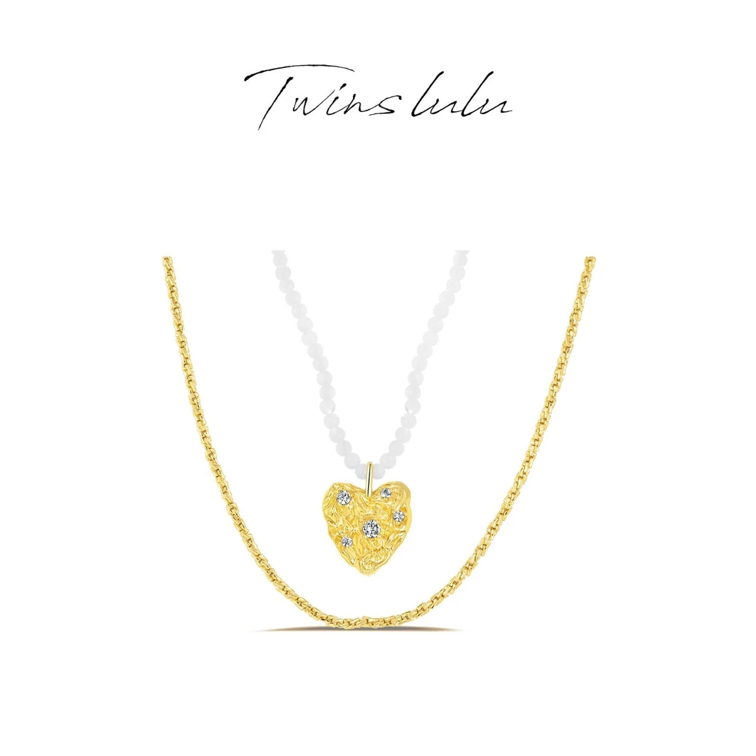 TWINS LULU 镀k金 【官方正品】锤纹爱心双层项链TSJ9666