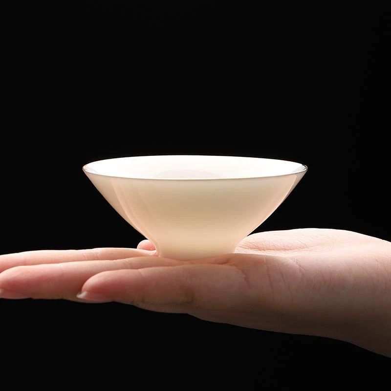 【日进斗金】斗笠杯德化羊脂玉白瓷主人杯高档茶杯功夫茶具品茗单杯