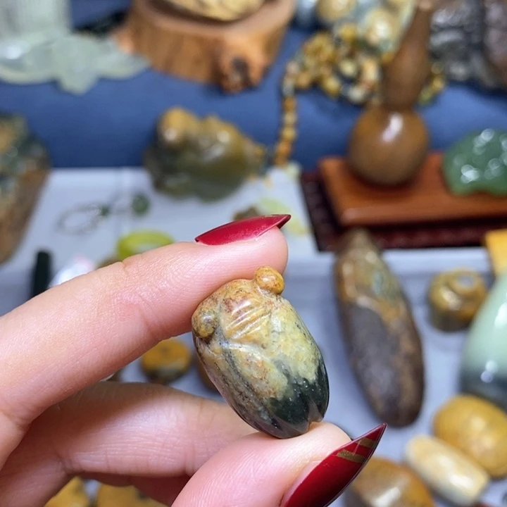 岫岩河磨玉（透闪石质玉）通孔知了未镶嵌