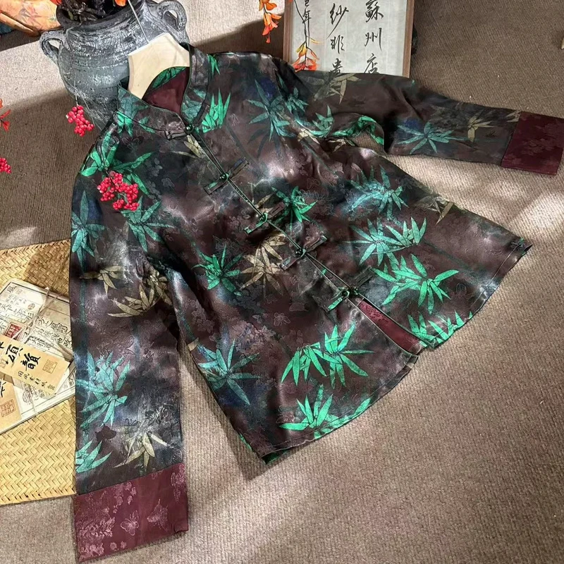 夏季新款水墨绿竹新中式国风上衣