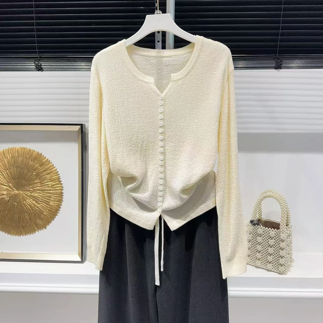 （春款）胸112-160长58肌理感长袖针织开衫气质长袖百搭女装 7657