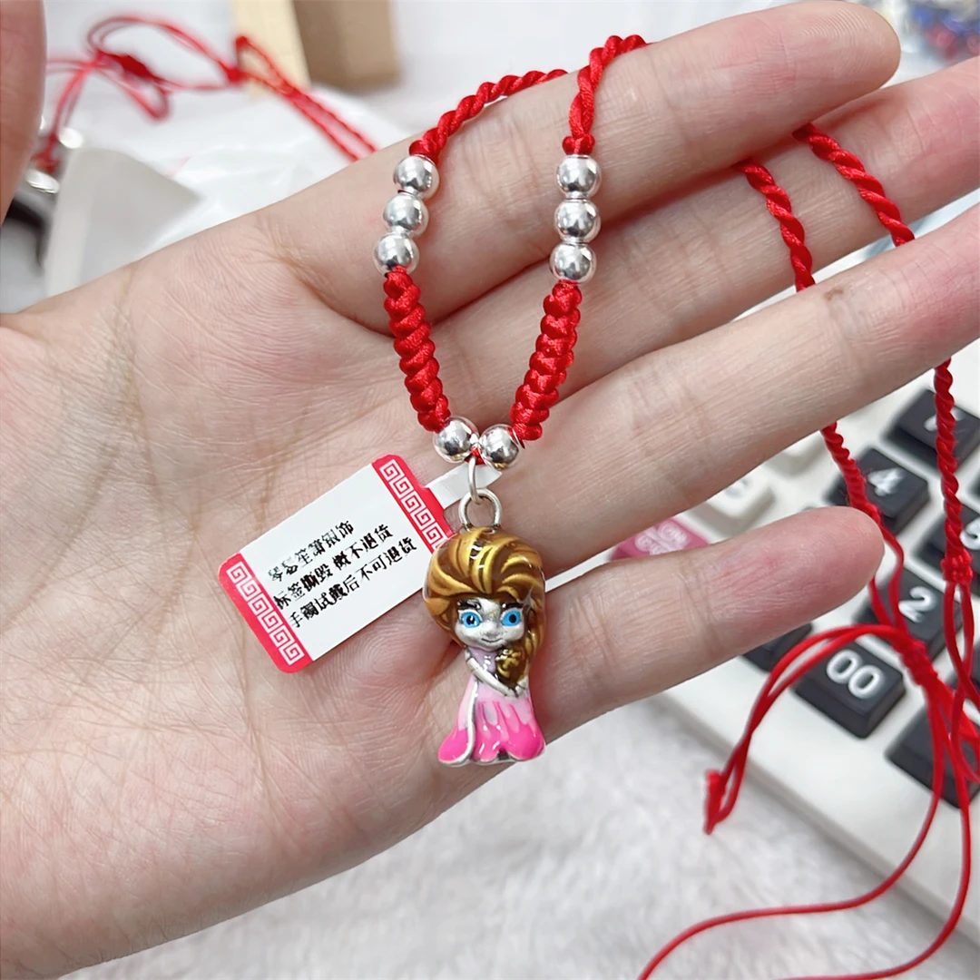 吊坠足银 大号足银999艾沙公主编绳项链挂件时尚挂坠儿童银饰吊坠