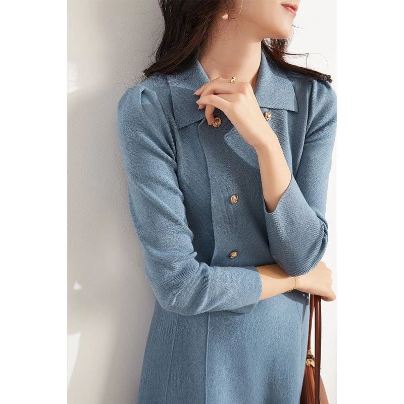 秋季新款连衣裙温柔风复古收腰感长袖早秋打底针织裙子女3193