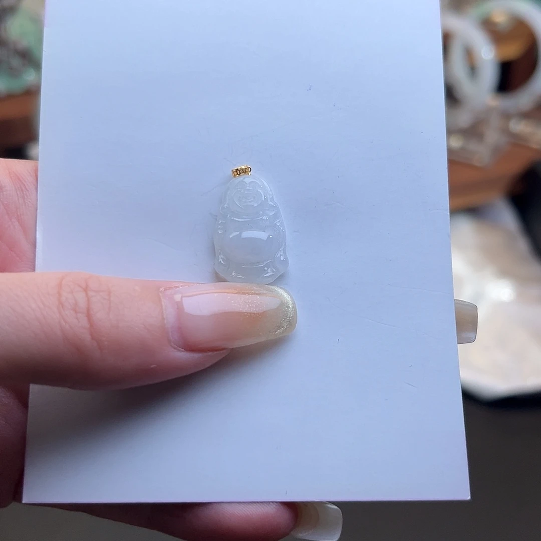 翡翠18K金镶嵌吊坠(不含链)白冰佛公