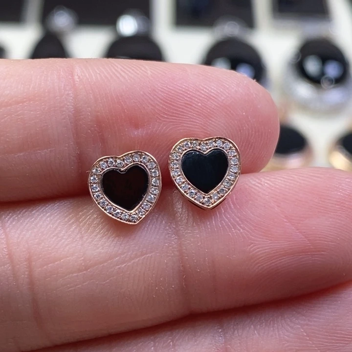 翡翠耳饰18K金镶嵌缅甸天然翡翠墨翠