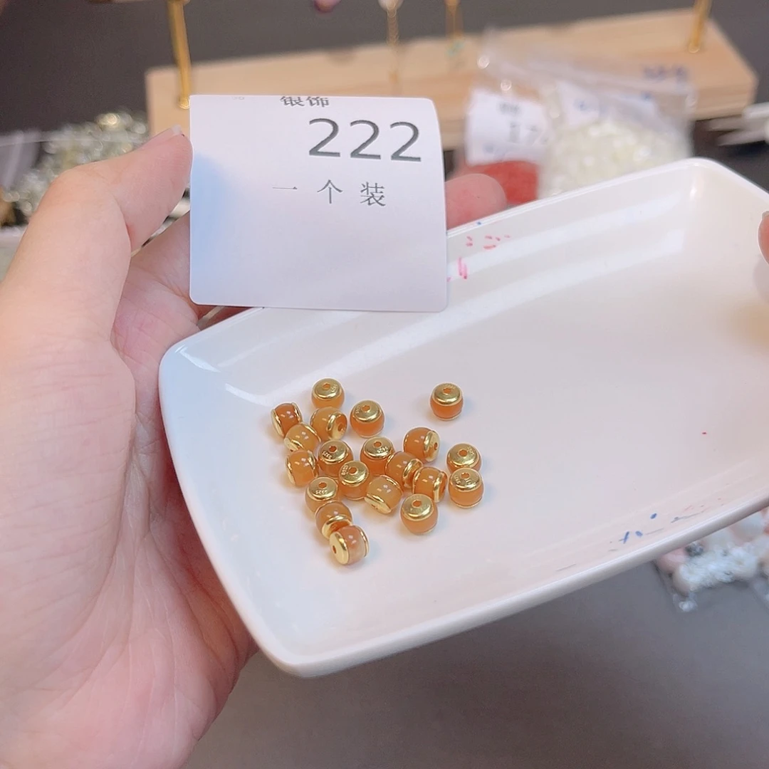 水晶珠宝半成品银S925镀金镶嵌222 。