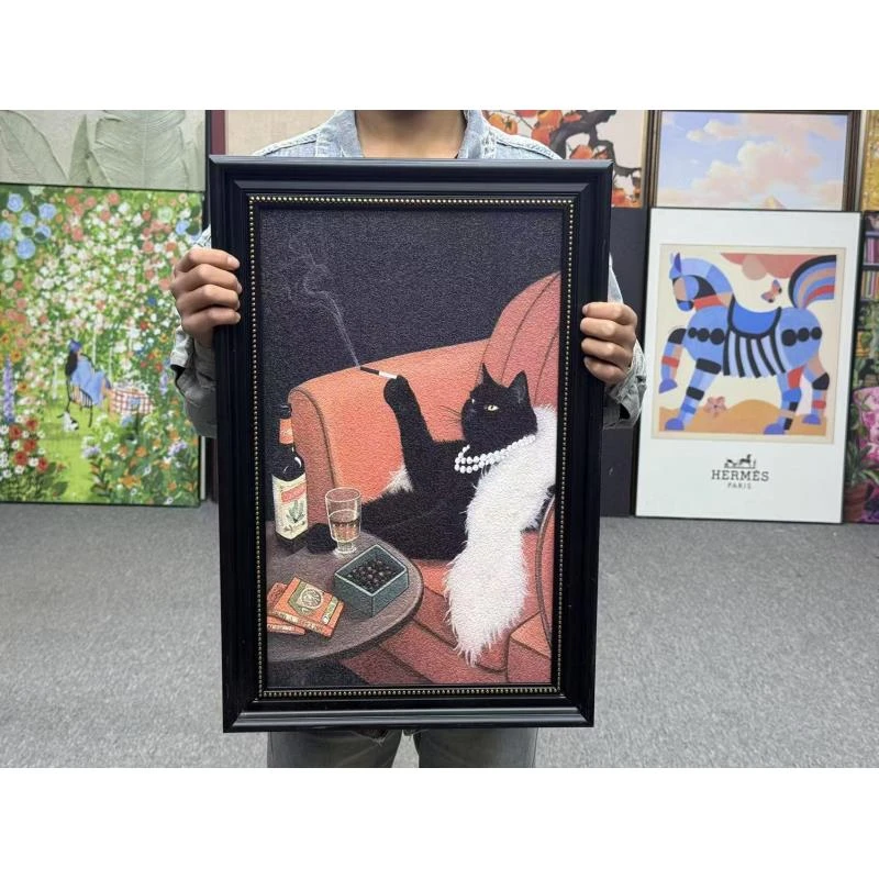 复古猫咪装饰画餐厅挂画小众艺术客厅卧室趣味挂画146