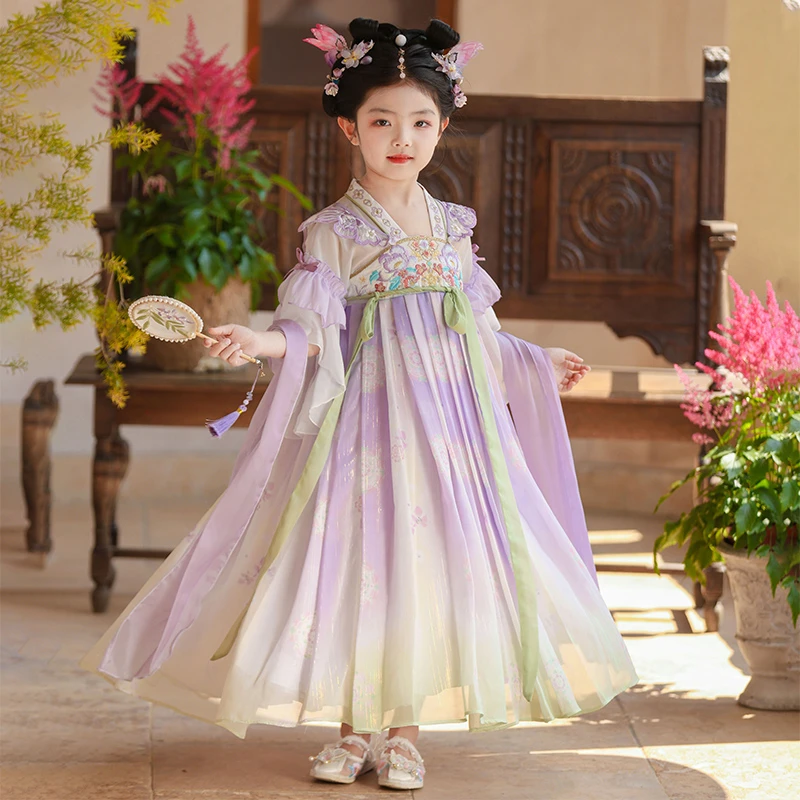 sl3364青】女童汉服2025新款夏季薄款儿童超仙中国风女孩连衣裙