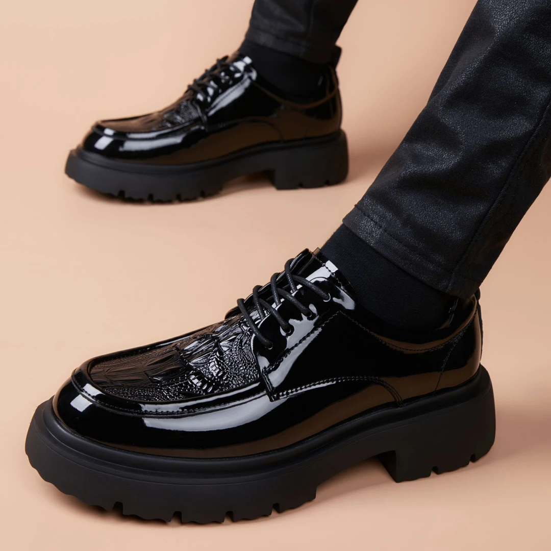 卡汐沐『精选』力荐！男鞋新款真皮厚底德比鞋商务英伦风圆头休闲鞋