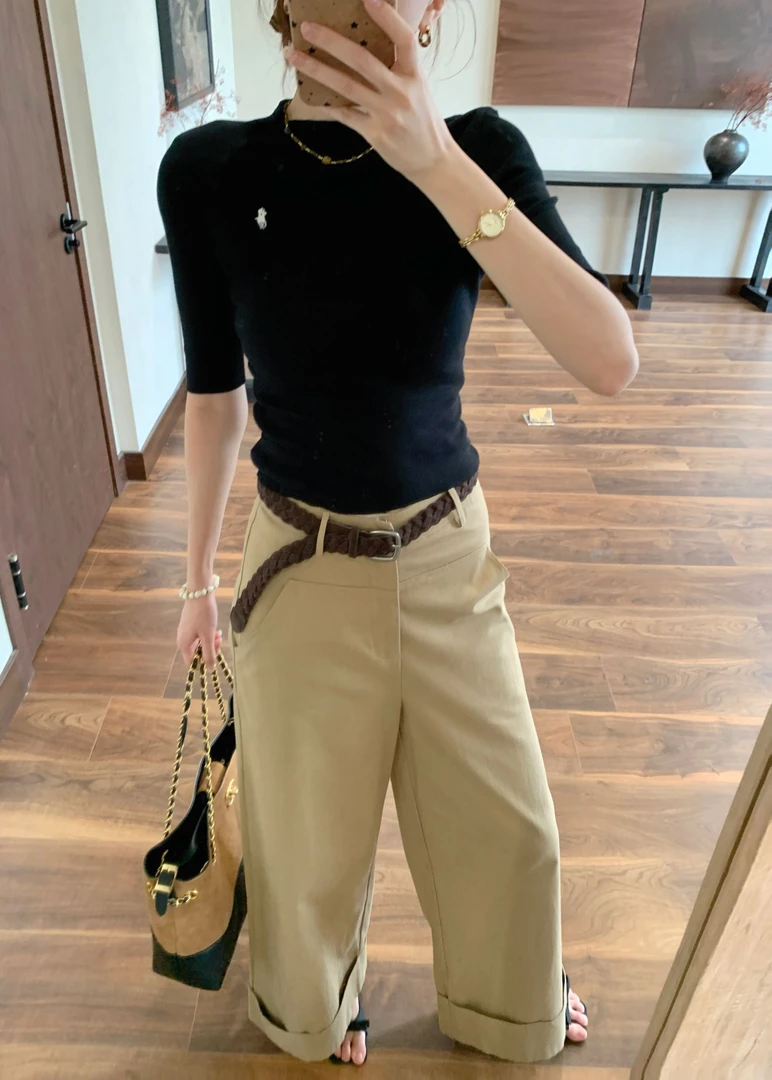 【芝士Cheese】小晴空 休闲百搭女款简约时尚卡其色直筒通勤长裤
