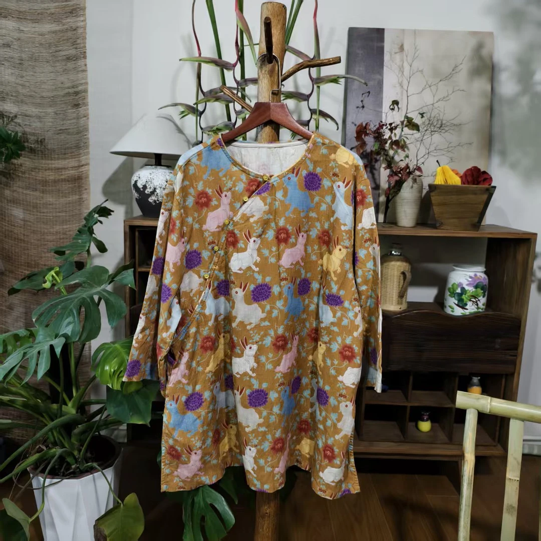 【大梅子推荐】设计款亚麻玉兔上衣MXA8561A