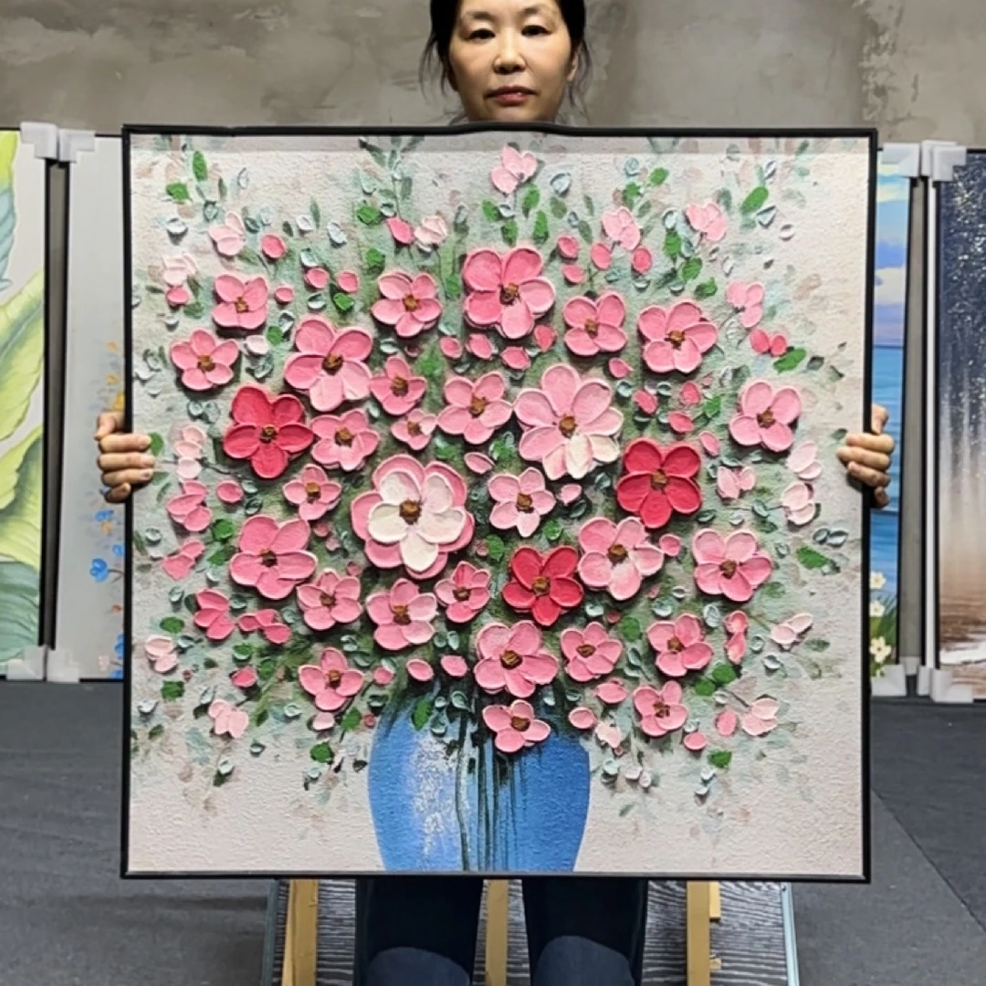 【繁花】餐厅卧室手绘砂岩机理油画肌理餐厅油画挂画轻奢简约8080