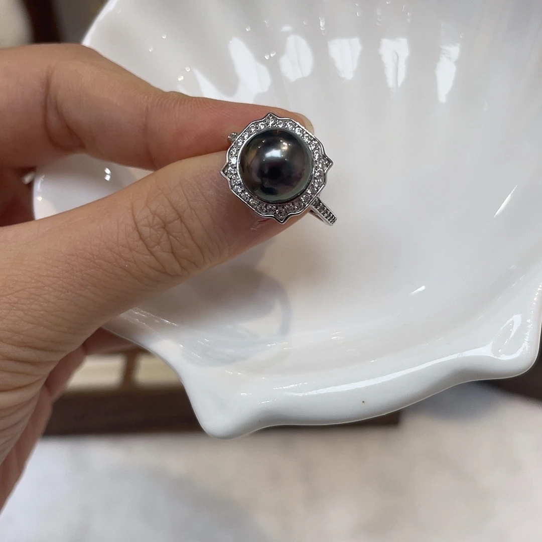 银S925镶嵌戒圈海水珍珠