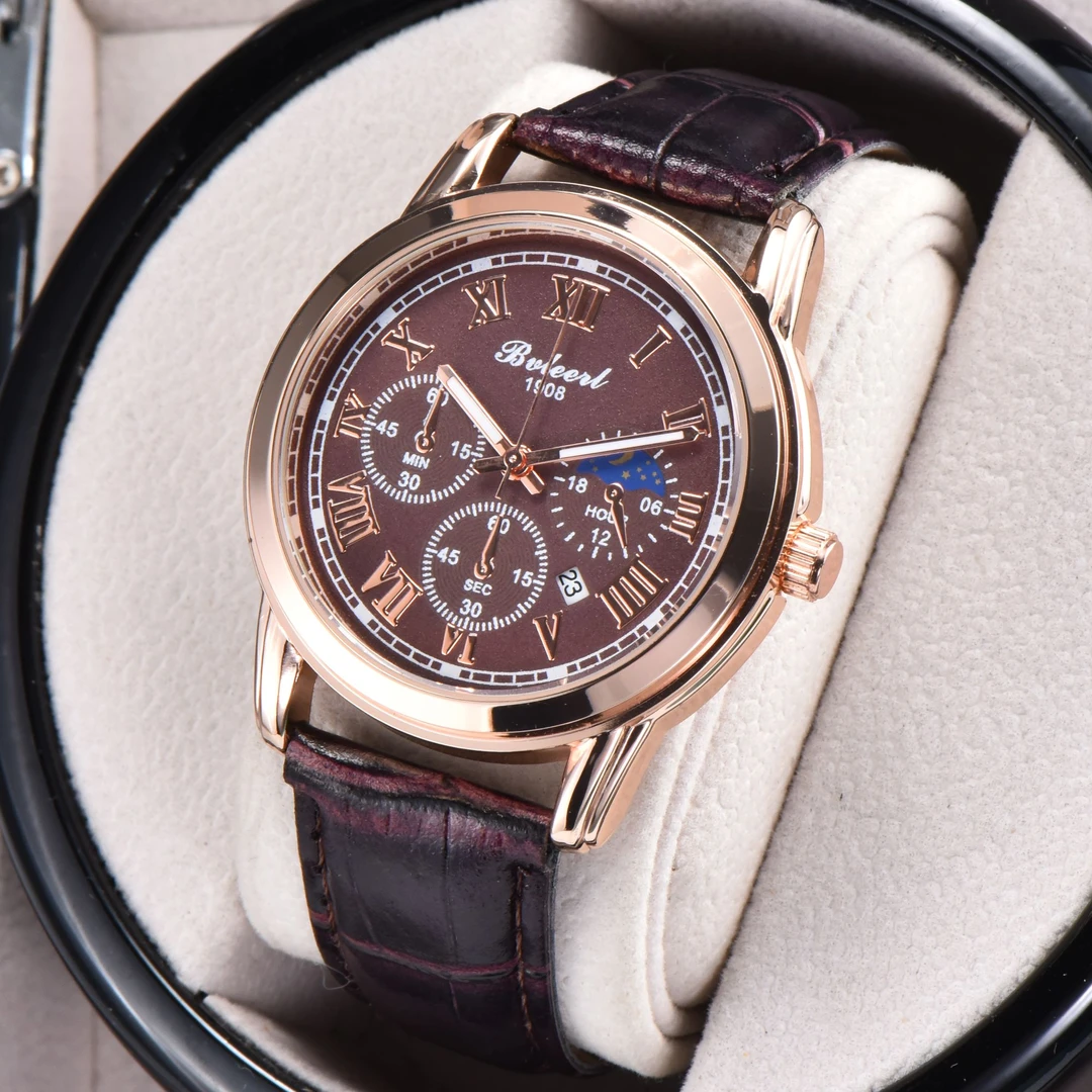 潮流时尚帅气自动走时男士手表三眼装饰表盘高档石英腕表 TY0