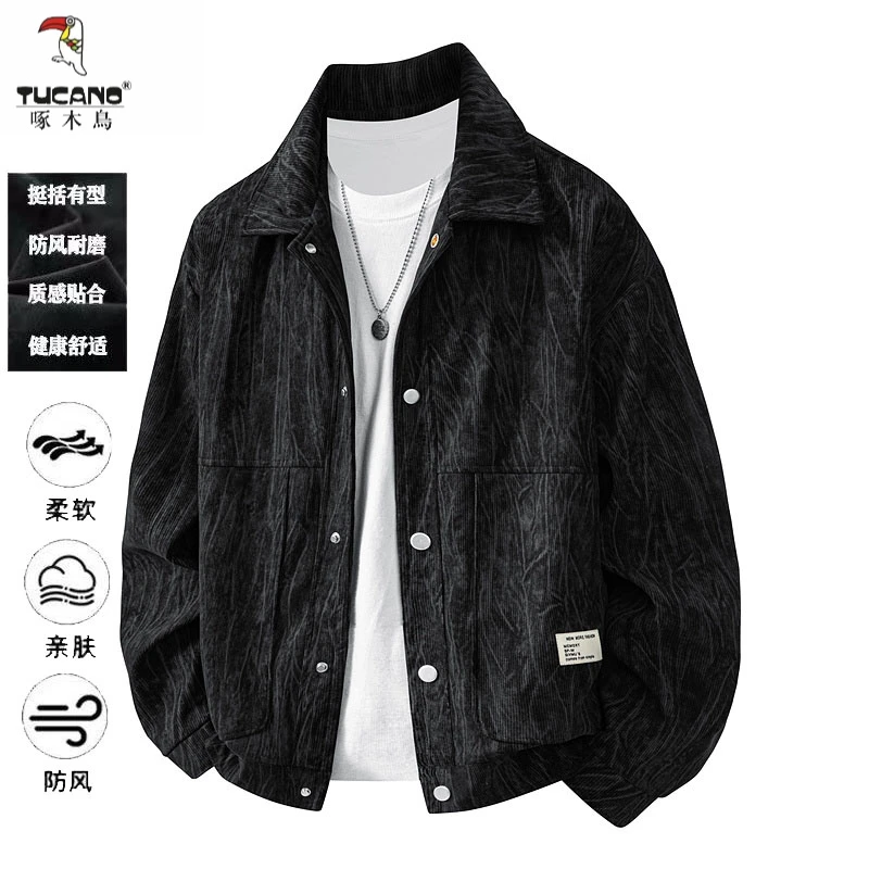 啄木鸟港风复古扎染夹克宽松百搭时尚痞帅男士设计感休闲翻领外套